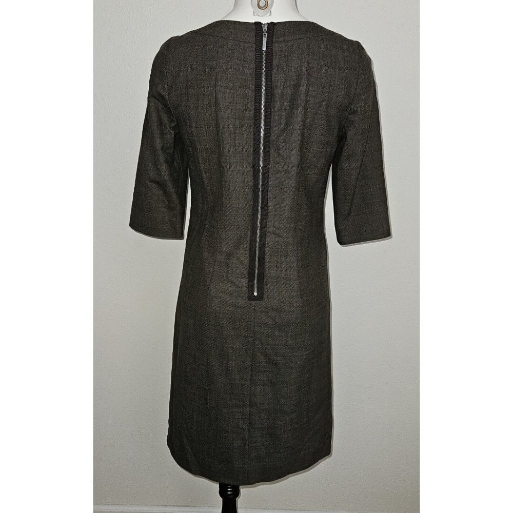 Rebecca Taylor Brown Dress Flower Neckline Wool Blend Exposed Zipper Size 4 - Picture 5 of 13